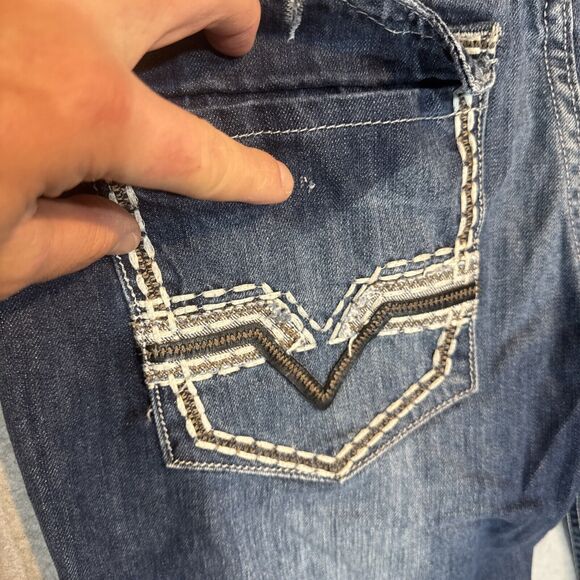 Helix Jeans‎ Mens 32x32 Blue Straight Embroidered Arrow Pockets 100% Cotton Y2K - Picture 11 of 12